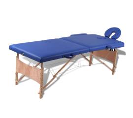 Masă de masaj pliabilă 2 părți cadru din lemn albastru