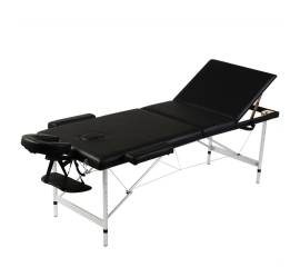 Masă de masaj pliabilă 3 părți cadru din aluminiu negru