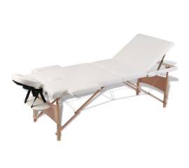 Masă de masaj pliabilă 3 părți cadru din lemn crem