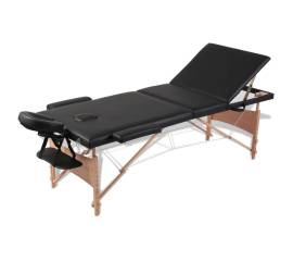 Masă de masaj pliabilă 3 părți cadru din lemn negru