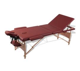 Masă de masaj pliabilă 3 părți cu cadru din lemn roșu