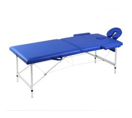 Masă masaj pliabilă, 2 zone, albastru, cadru aluminiu
