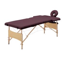 Masă de masaj pliabilă, 2 zone, violet vin, lemn