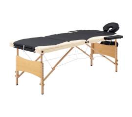 Masă de masaj pliabilă, 3 zone, negru și bej, lemn