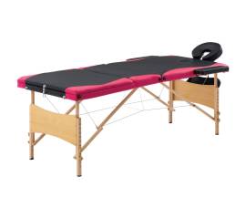 Masă de masaj pliabilă, 3 zone, negru și roz, lemn
