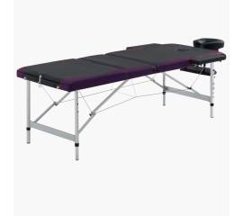 Masă de masaj pliabilă, 3 zone, negru și violet, aluminiu
