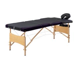 Masă de masaj pliabilă, 3 zone, negru și violet, lemn