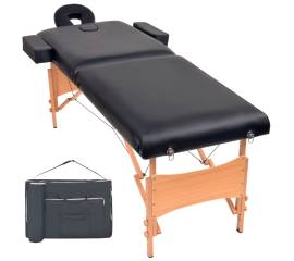 Masă de masaj pliabilă cu 2 zone, 10 cm grosime, negru