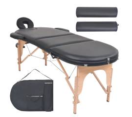 Masă masaj pliabilă, 4 cm grosime, cu 2 perne, negru, oval