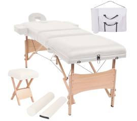 Set taburet și masă masaj pliabilă, 3 zone, grosime 10 cm, alb