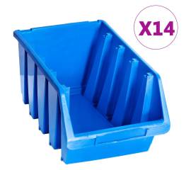 Cutii de depozitare stivuibile, 14 buc., albastru, plastic