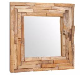 Oglindă decorativă din lemn de tec, 60 x 60 cm, pătrat