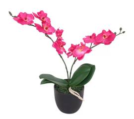 Plantă artificială orhidee cu ghiveci, 30 cm, roșu