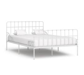 Cadru de pat cu bază din șipci, alb, 120 x 200 cm, metal
