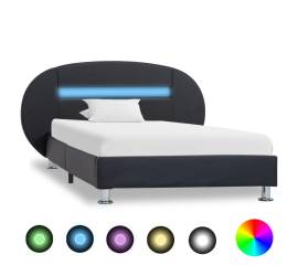 Cadru de pat cu led, negru, 90 x 200 cm, piele ecologică