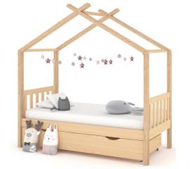 Cadru pat de copii, cu un sertar, 80x160 cm, lemn masiv de pin