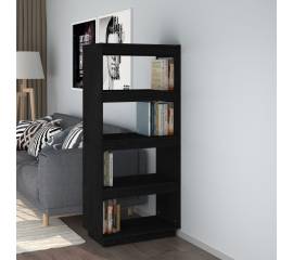Bibliotecă/separator cameră negru 60x35x135 cm lemn masiv pin