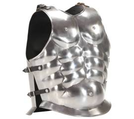 Armură de corp soldat roman, jocuri de rol, argintiu, oțel