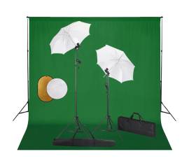 Set studio foto cu lămpi, umbrele, fundal și reflector