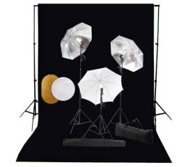 Set studio foto cu lămpi, umbrele, fundal și reflector