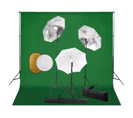 Set studio foto cu lămpi, umbrele, fundal și reflector