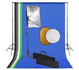 Set studio foto cu lumini softbox, fundal și reflector