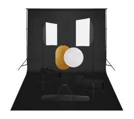 Set studio foto cu lumini softbox, fundal și reflector