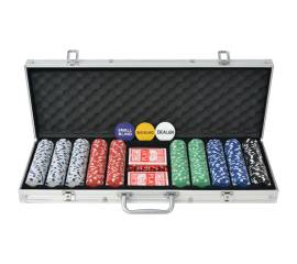 Set de poker cu 500 de jetoane din aluminiu