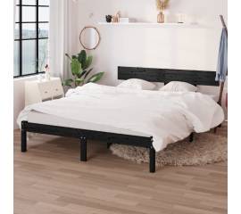 Cadru de pat uk dublu, negru, 135x190 cm, lemn masiv de pin