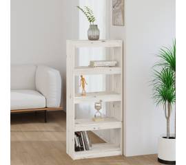 Bibliotecă/separator cameră alb 60x30x135,5 cm lemn masiv pin