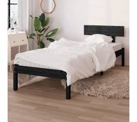 Cadru de pat uk mic single, negru, 75x190 cm, lemn masiv de pin