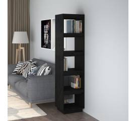 Bibliotecă/separator cameră negru 40x35x167 cm lemn masiv pin