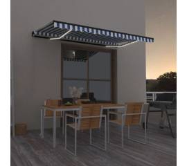 Copertină retractabilă manual cu led, albastru/alb, 400x350 cm