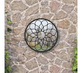 Oglindă de grădină rotundă, negru, 60x3 cm, fier, uz exterior