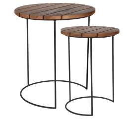442180 home&styling 2 piece side table set teak brown