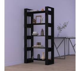Bibliotecă/separator cameră, negru, 80x35x160 cm, lemn pin