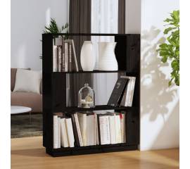 Bibliotecă/separator cameră, negru, 80x25x101 cm lemn masiv pin