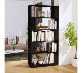 Bibliotecă/separator cameră negru 80x25x163,5 cm lemn masiv pin