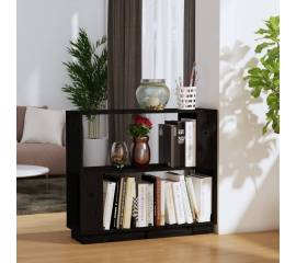 Bibliotecă/separator cameră, negru, 80x25x70 cm, lemn masiv pin