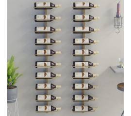Suport sticle de vin, de perete, 10 sticle, 2 buc, auriu, metal