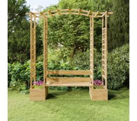 Pergolă de grădină cu bancă și jardiniere lemn masiv pin tratat