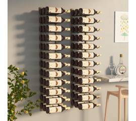 Suport sticle vin montat pe perete,2 buc.,36 sticle,auriu, fier