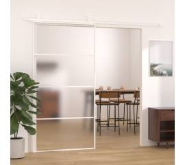 Ușă glisantă, alb, 102,5x205 cm, sticlă mată esg și aluminiu