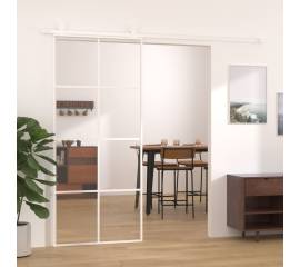 Ușă glisantă, alb, 90x205 cm, sticlă esg și aluminiu