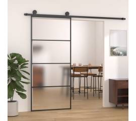Ușă glisantă, negru, 90x205 cm, sticlă esg mată și aluminiu
