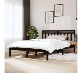 Cadru pat 5ft king size, negru, 150x200 cm, lemn masiv