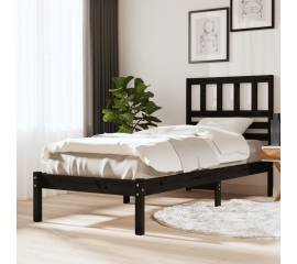 Cadru de pat single 3ft, negru, 90x190 cm, lemn masiv de pin