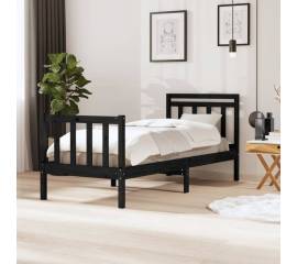 Cadru de pat small single 2ft6, negru, 75x190 cm lemn masiv