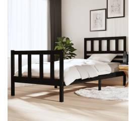 Cadru de pat, negru, 90x200 cm, lemn masiv