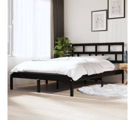 Cadru de pat dublu 4ft6, negru, 135x190 cm, lemn masiv